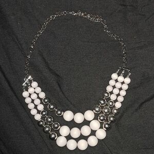 Elegant White and Silver Beaded Necklace